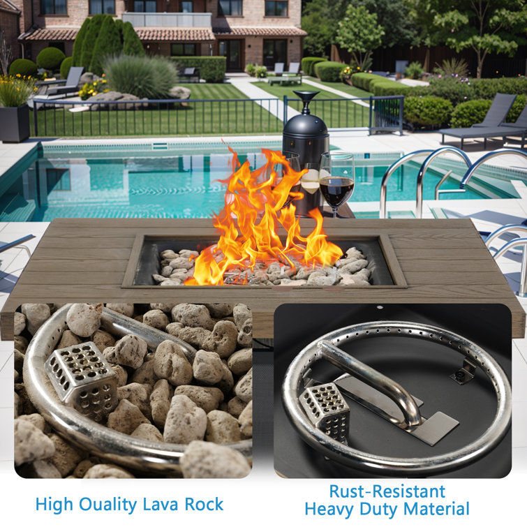 17 Stories 29 Inch Square Outdoor Gas Fire Pits Clearance 50,000 BTU With Woodgrain Tabletop